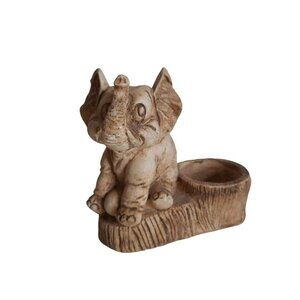 Vintage Carved Elephant Trinket Dish Candle holder Planter Anthropomorphic
